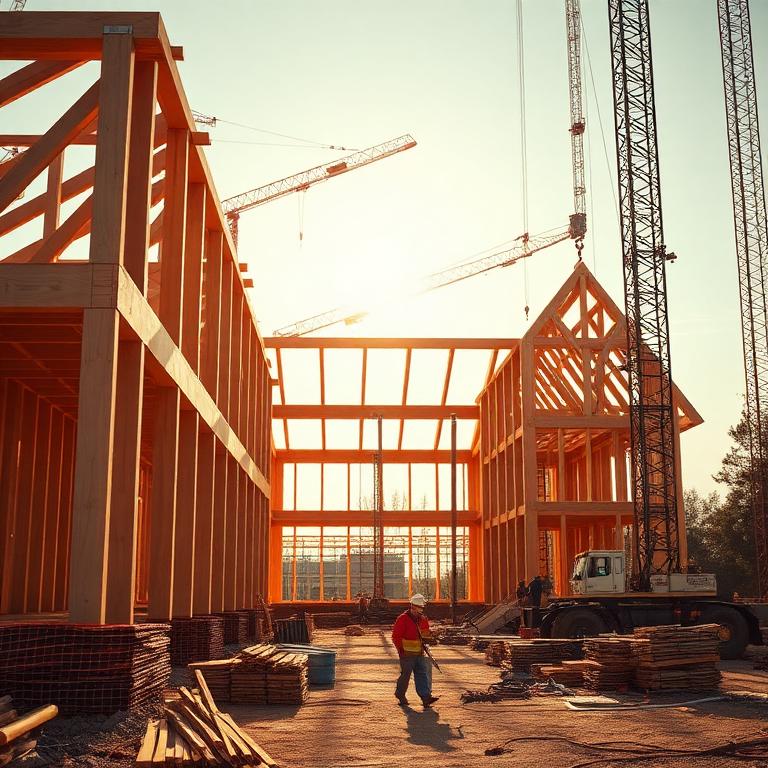 Timber frame rising on site